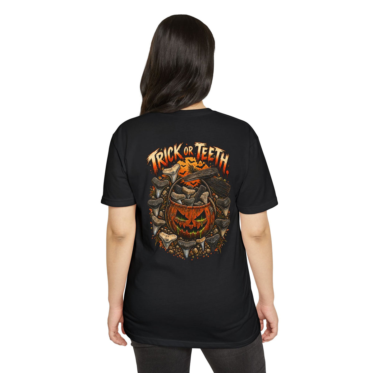 Halloween T-Shirt - "Trick or Teeth" Pumpkin Skull Graphic Tee – photo 11