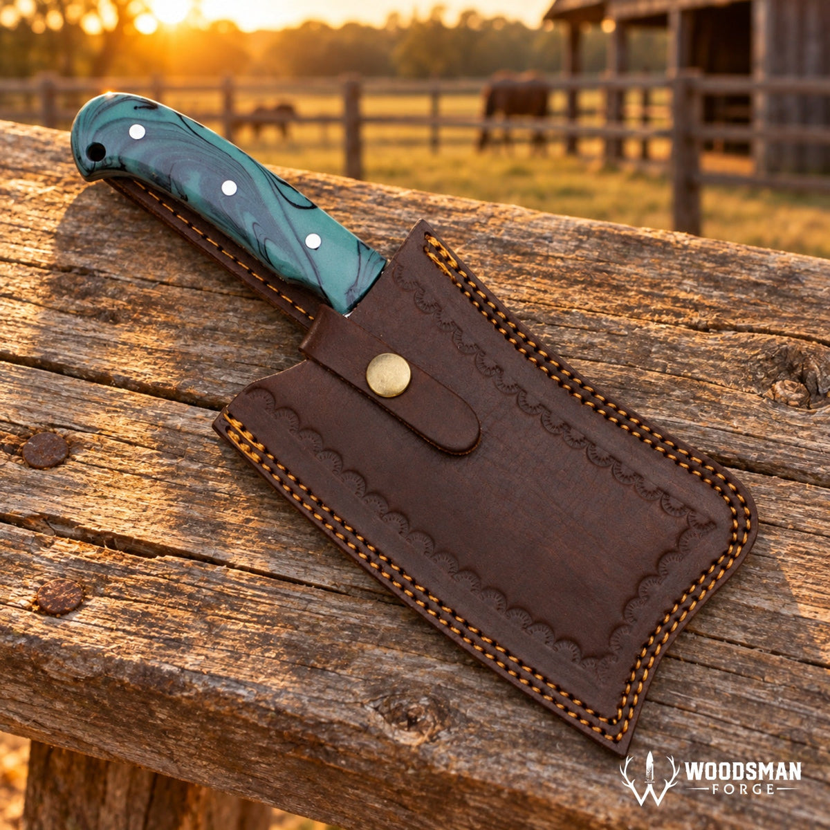 Prismforge Mosaiccrest Damascus Cleaver Knife – Multicolour Acrylic Handle