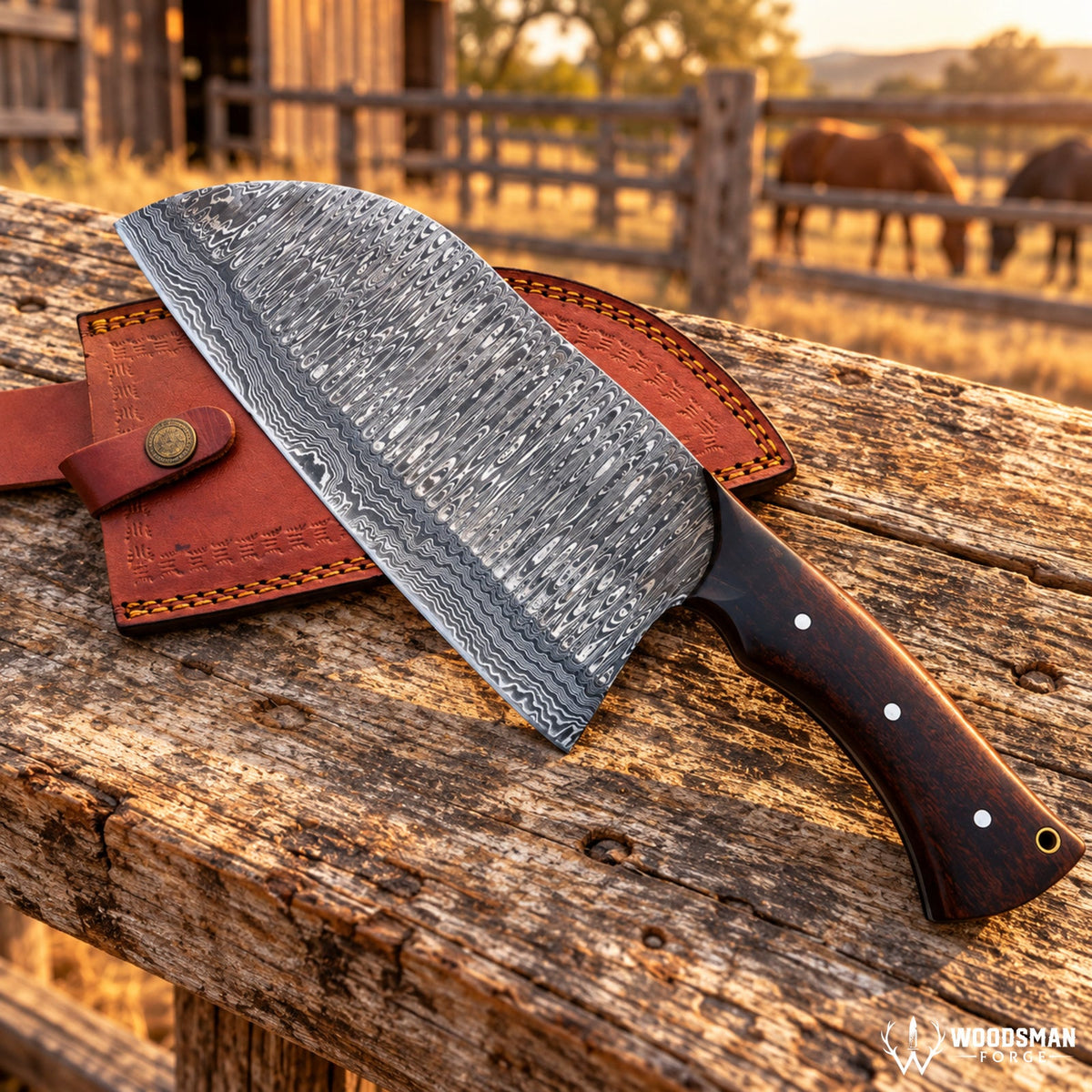 Rosehaven Edgecrest™ Damascus Serbian Kitchen Knife – Rosewood Handle