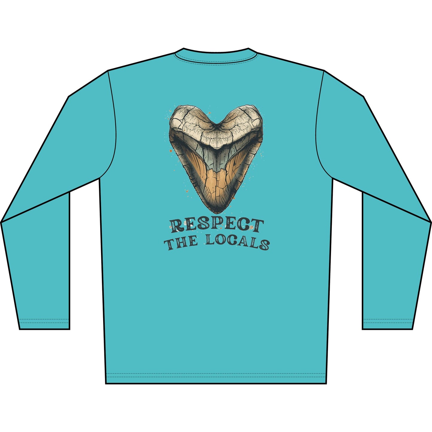 Long Sleeve Shirt — 'Respect the Locals' Shark Tooth Graphic (Relic Reef Logo)