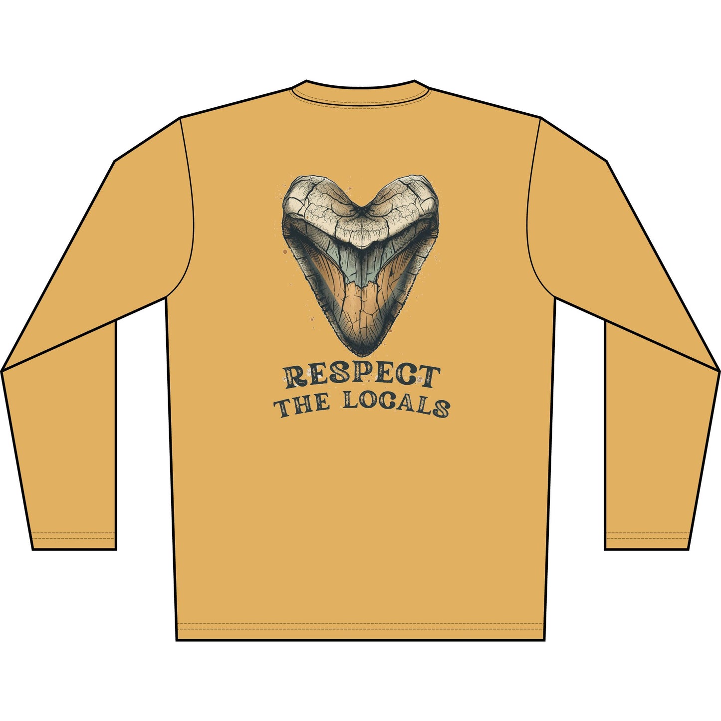 Long Sleeve Shirt — 'Respect the Locals' Shark Tooth Graphic (Relic Reef Logo)