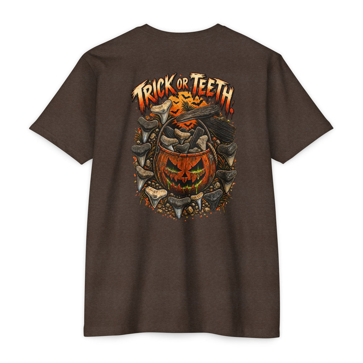 Halloween T-Shirt - "Trick or Teeth" Pumpkin Skull Graphic Tee – photo 5