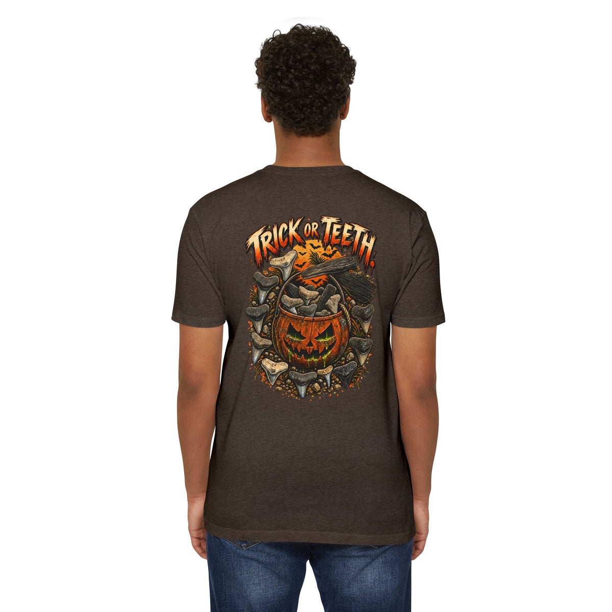 Halloween T-Shirt - "Trick or Teeth" Pumpkin Skull Graphic Tee – photo 2