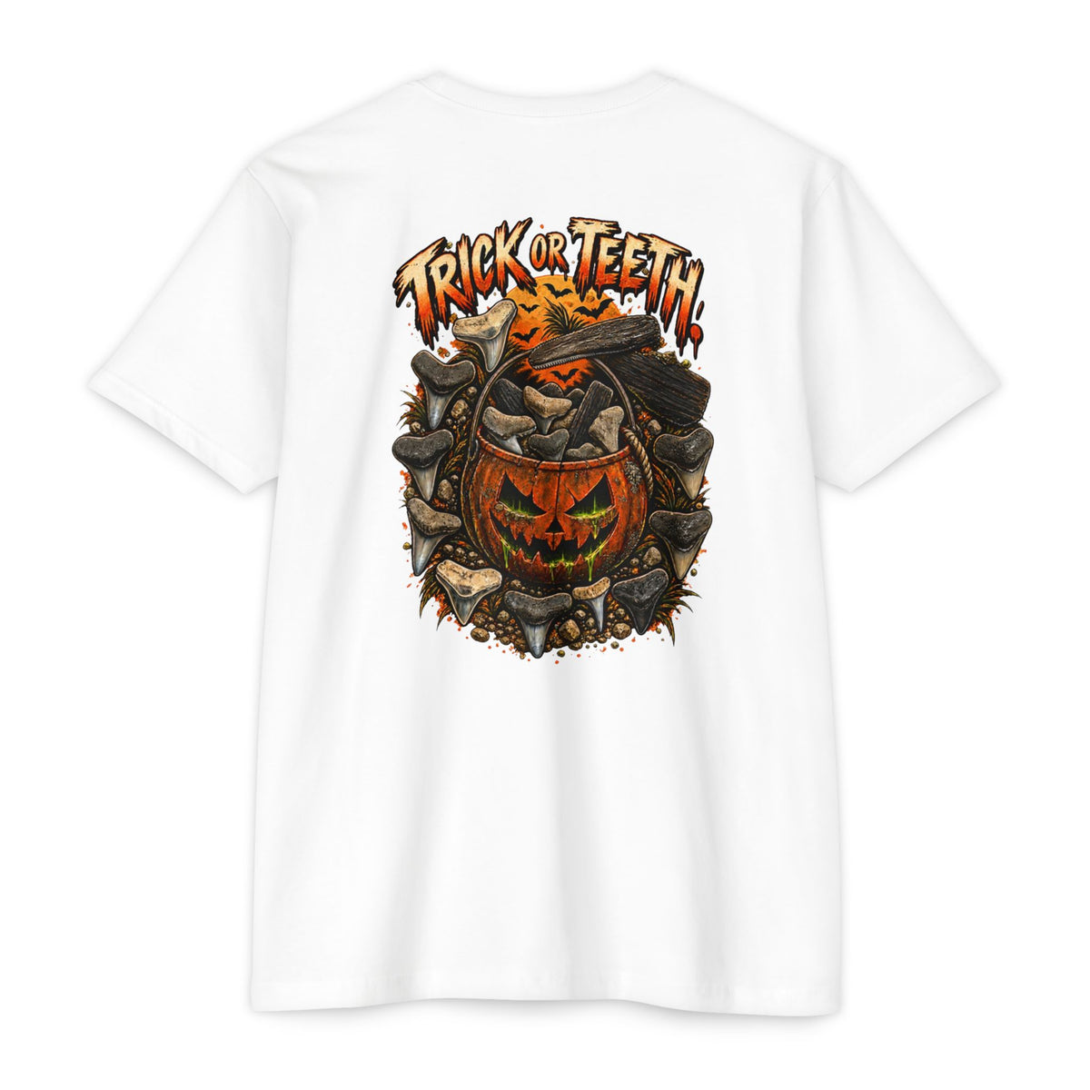 Halloween T-Shirt - "Trick or Teeth" Pumpkin Skull Graphic Tee – photo 7