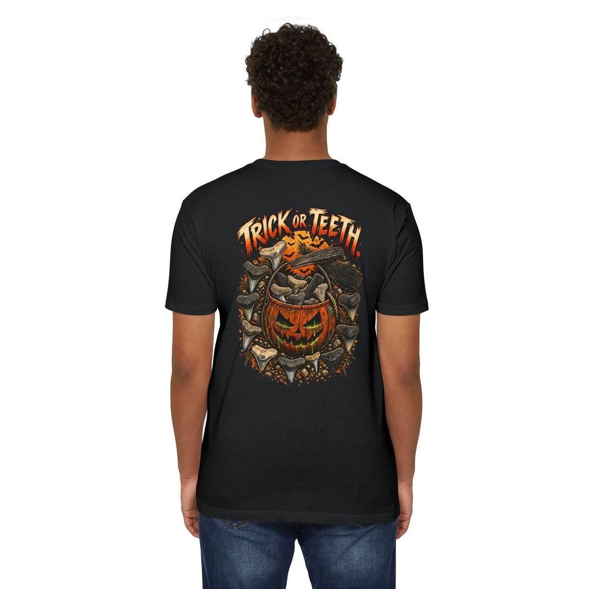 Halloween T-Shirt - "Trick or Teeth" Pumpkin Skull Graphic Tee – photo 10