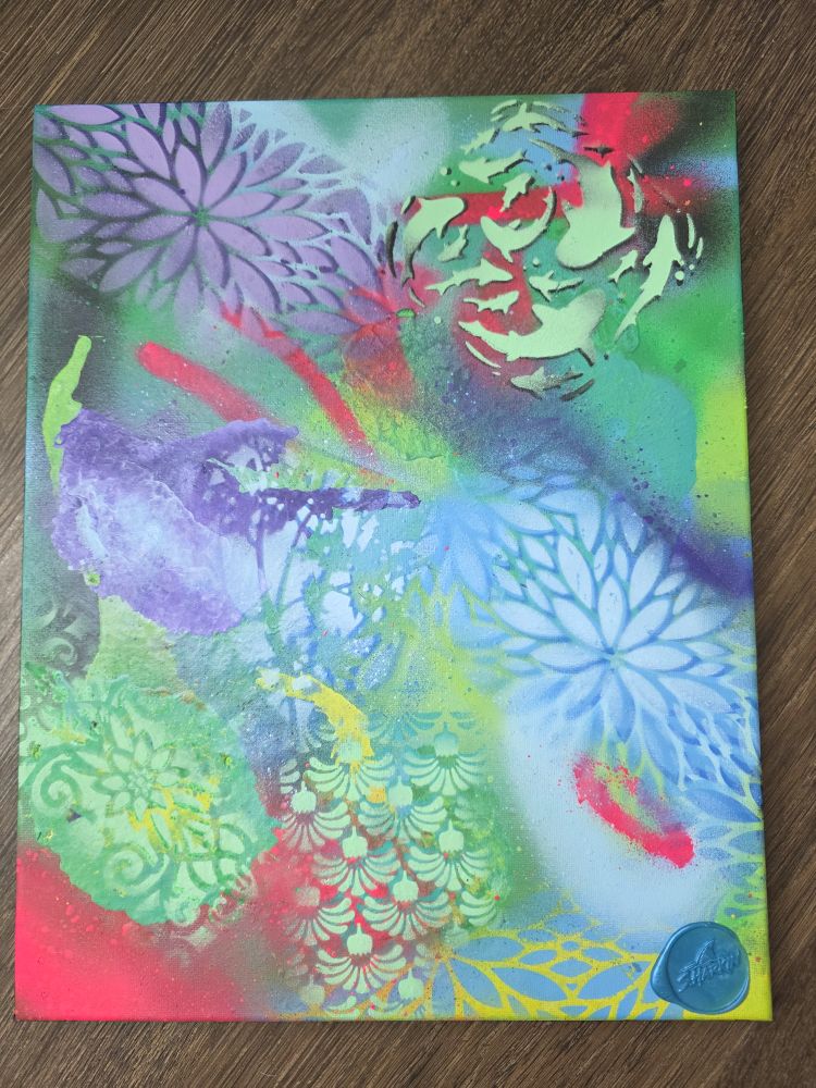 Neon Current original 11x14 spray paint on canvas by S.Harkin, front view