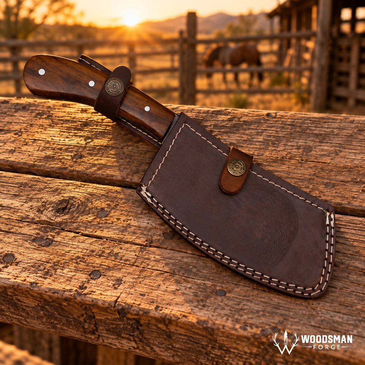 Walnutforge Hearthwarden Handmade Damascus Cleaver Knife – Walnut Wood Handle