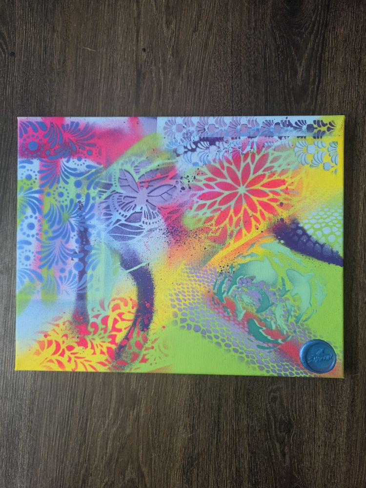 Shark Garden original spray paint on canvas by S.Harkin, front view