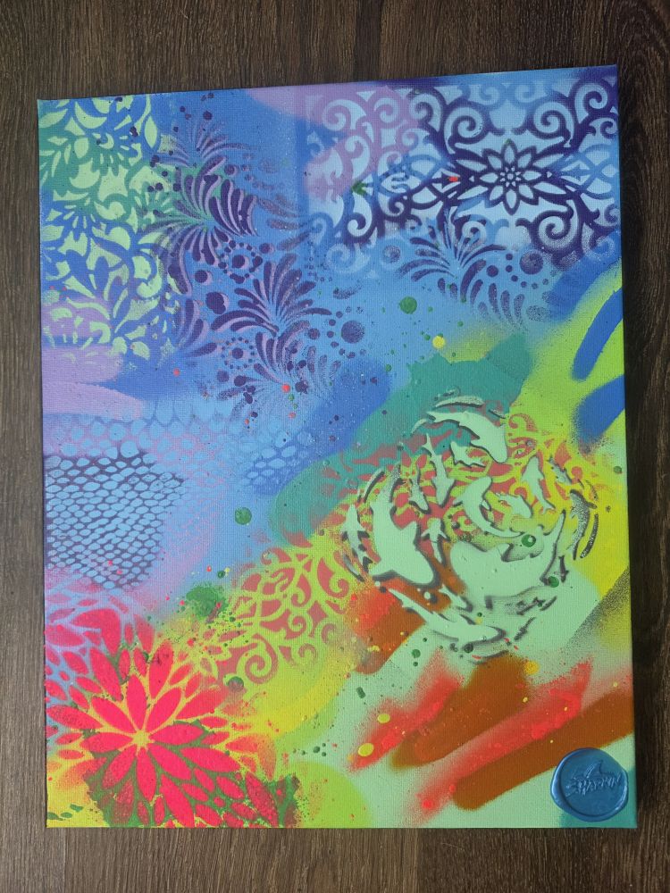 Reef Frenzy original spray paint on canvas by S.Harkin, front view
