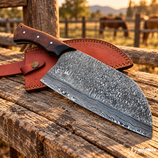 Rosehaven Edgecrest™ Damascus Serbian Kitchen Knife – Rosewood Handle