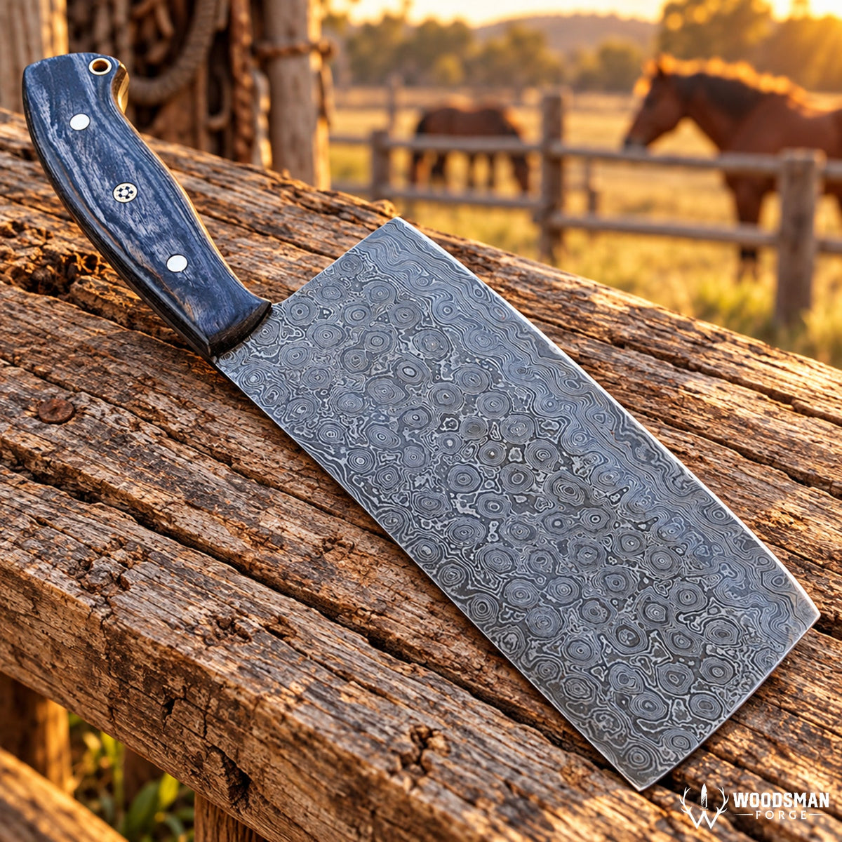 Timberfall Forgecrest Damascus Cleaver Knife – Full Tang & Wood Handle