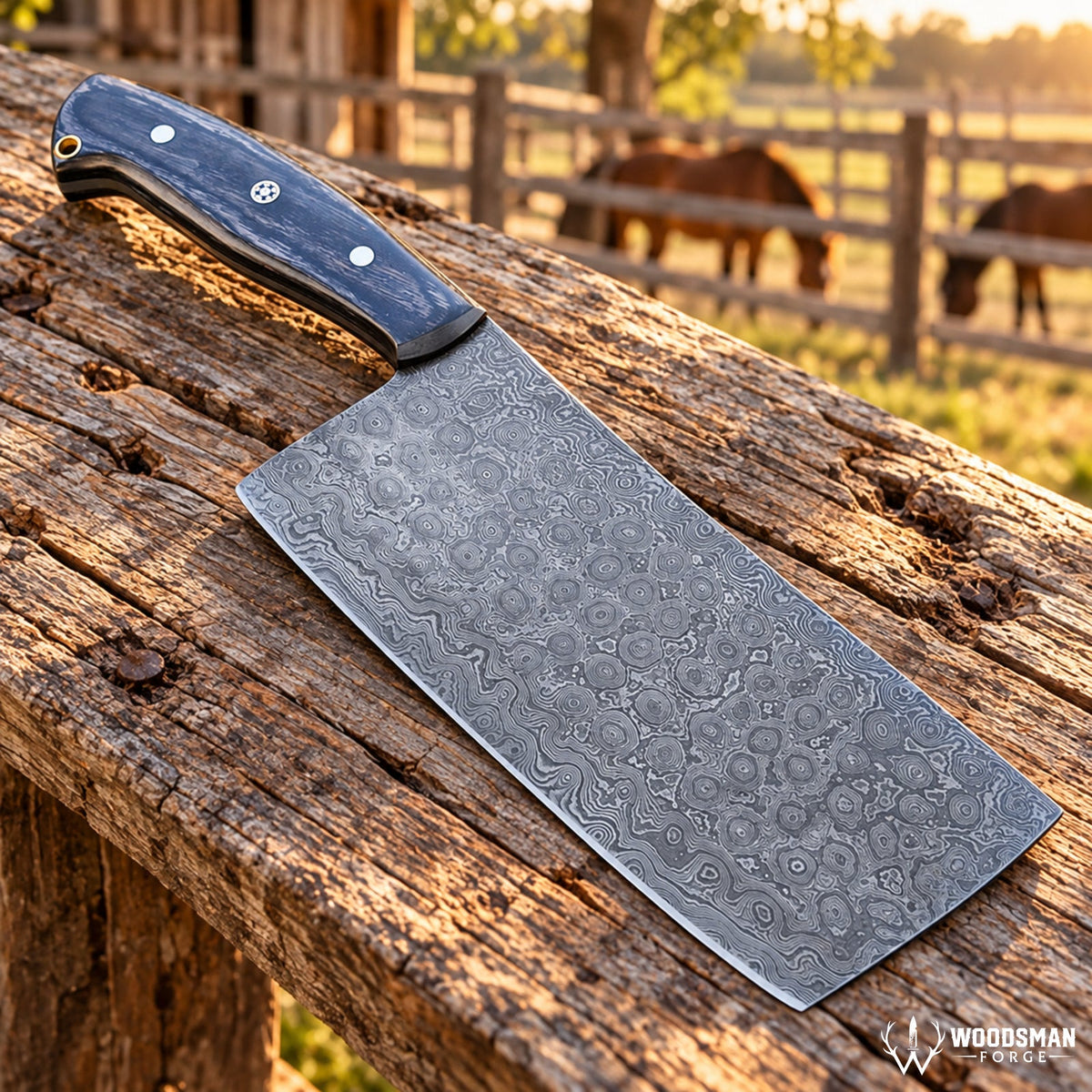 Timberfall Forgecrest Damascus Cleaver Knife – Full Tang & Wood Handle