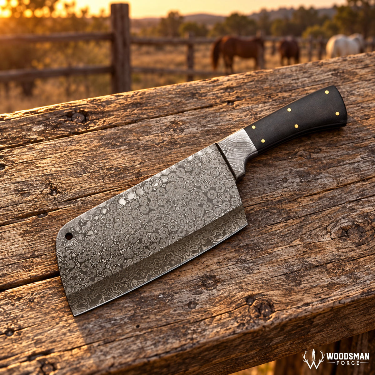 Stormdrop Forgeveil™ 352-Layer Raindrop Damascus Cleaver Knife – Micarta Handle