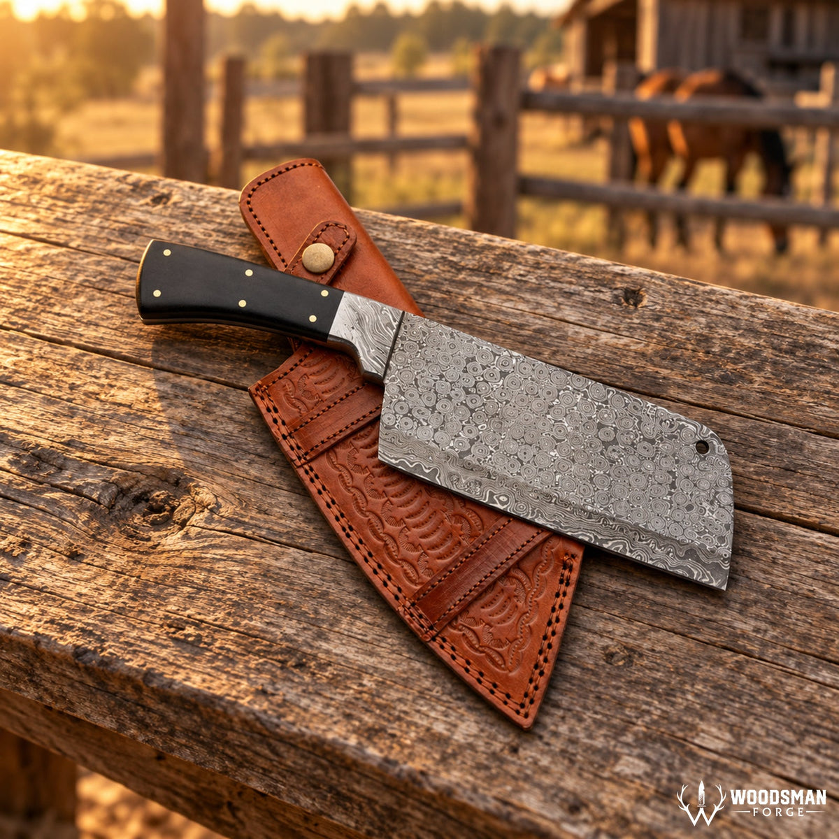 Stormdrop Forgeveil™ 352-Layer Raindrop Damascus Cleaver Knife – Micarta Handle