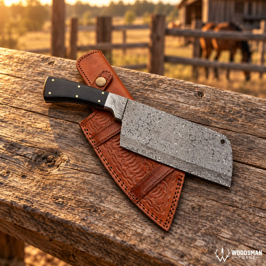 Stormdrop Forgeveil™ 352-Layer Raindrop Damascus Cleaver Knife – Micarta Handle